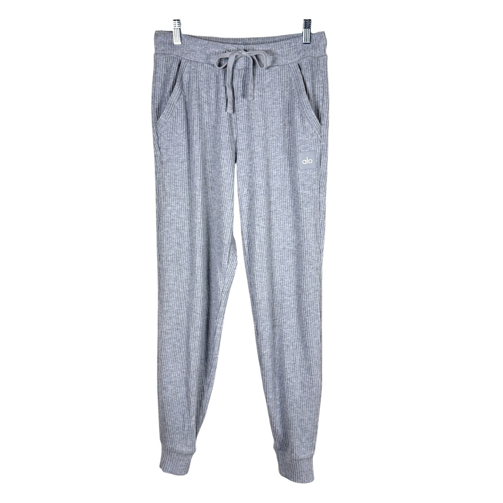 Alo Yoga Muse Sweatpant Women S Athletic Heather Grey Ribbed Knit Jogger Lounge - Picture 4 of 10